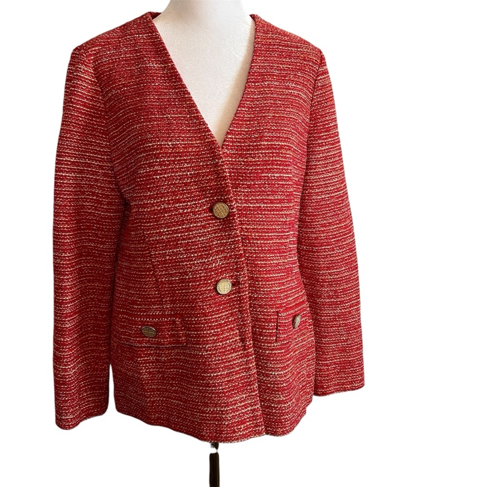 Misook Red Blazer Tailored Tweed Suit Jacket Blazer Women’s Size Small